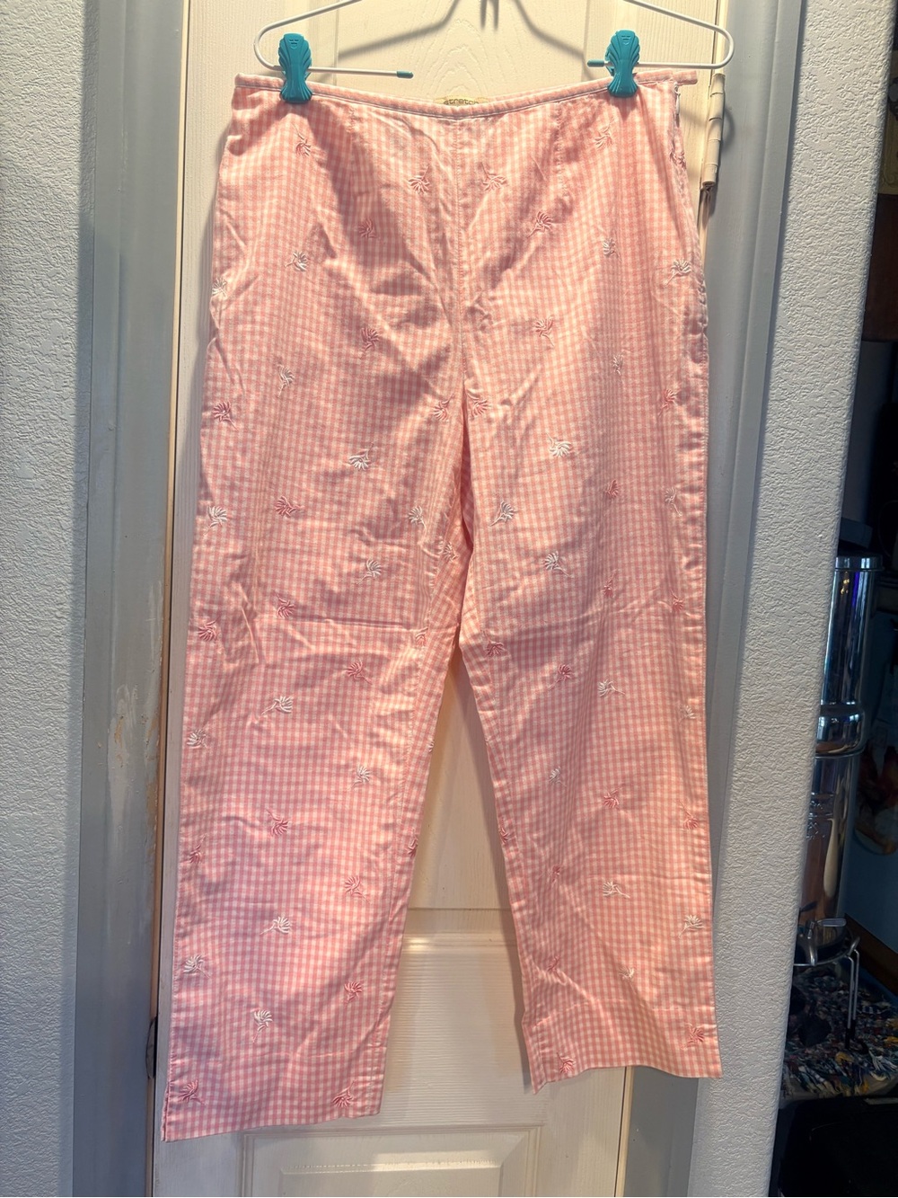 Jones New York Pink Gingham Embroidered Pull-On Pants